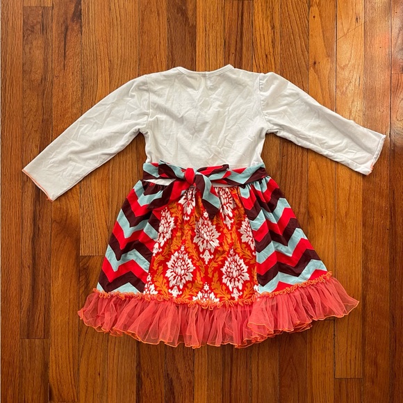 Colorful Long Sleeve Girl’s Dress with Pumpkin Chevron Pattern - Picture 2 of 5